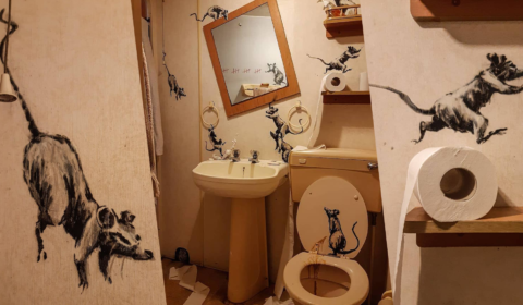 Banksy transforms his bathroom into rat art piece