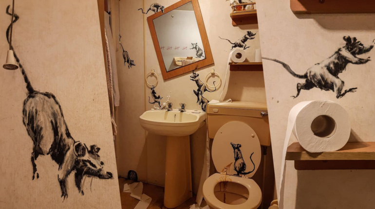 Banksy transforms his bathroom into rat art piece