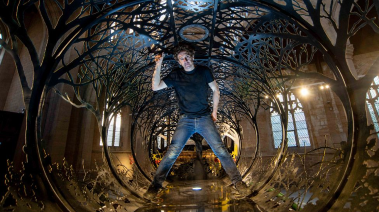 Fuel tankers and trucks transformed into intricate steel forest works