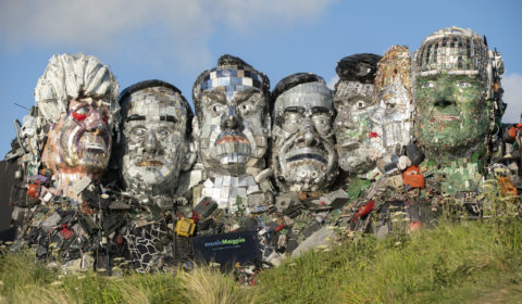 ‘Mount Recyclemore’ sculpted from e-waste ahead of G7 summit