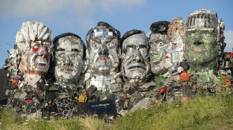 ‘Mount Recyclemore’ sculpted from e-waste ahead of G7 summit