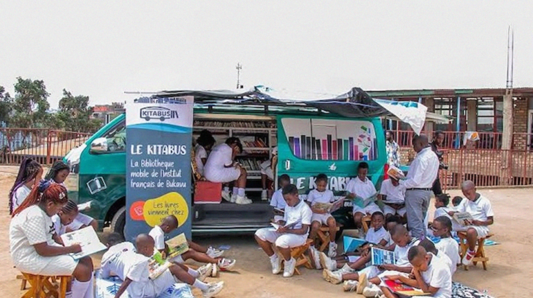 A mobile library provides youth learning during DRC conflict