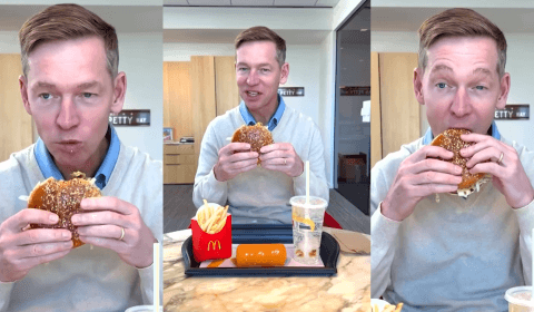 McDonald’s CEO mocked for weirdly ‘eating’ new burger