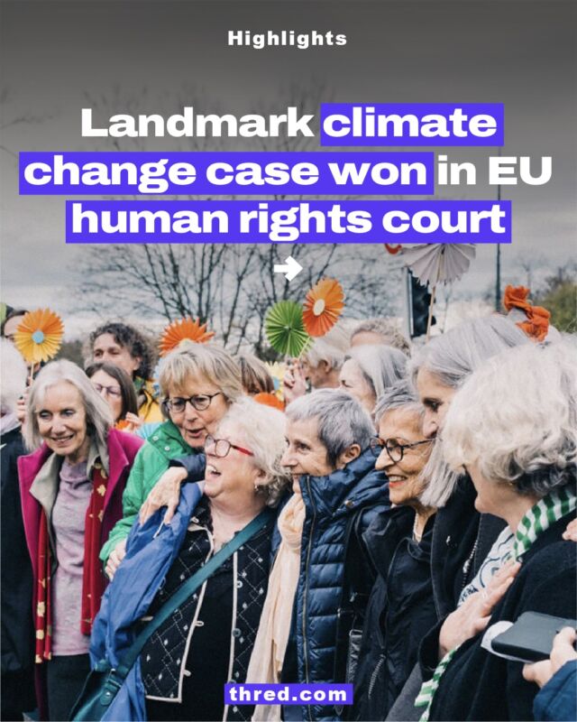Late last month, a group of senior Swiss women with some 2,500 members brought forth a case stating that ‘woefully inadequate’ action from their government is putting their lives at risk.

Just 11 days after the case was initially heard, the panel of 17 judges announced that the ambitious cohort had won. Upon leaving the building, the jubilant members were showered with applause and bubbles by 100+ supporters.

To find out more, check out the full articles at thred.com

#humanrights #climatechange #law #swiss #court #world #climate