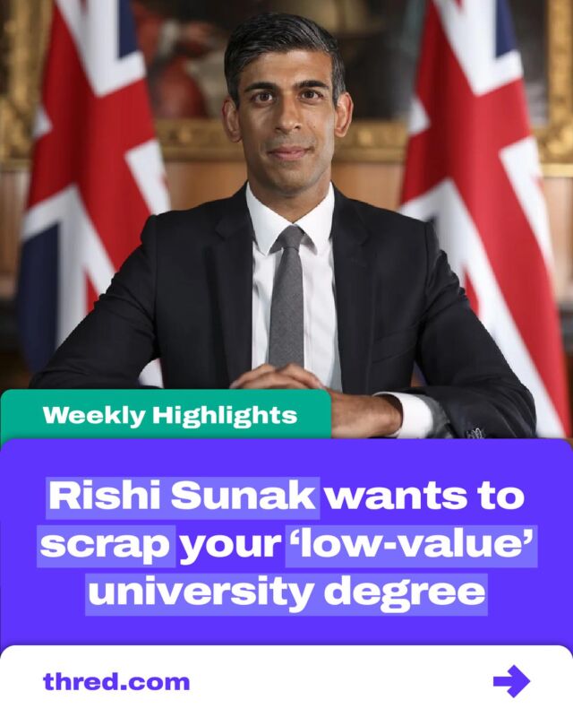 The UK’s prime minister Rishi Sunak is worried that our university degrees aren’t preparing us well enough to engage in late-stage capitalism.
 
To find out more, check out the full article at thred.com  #uk #university #degrees #capitalism #primeminister #rishisuna