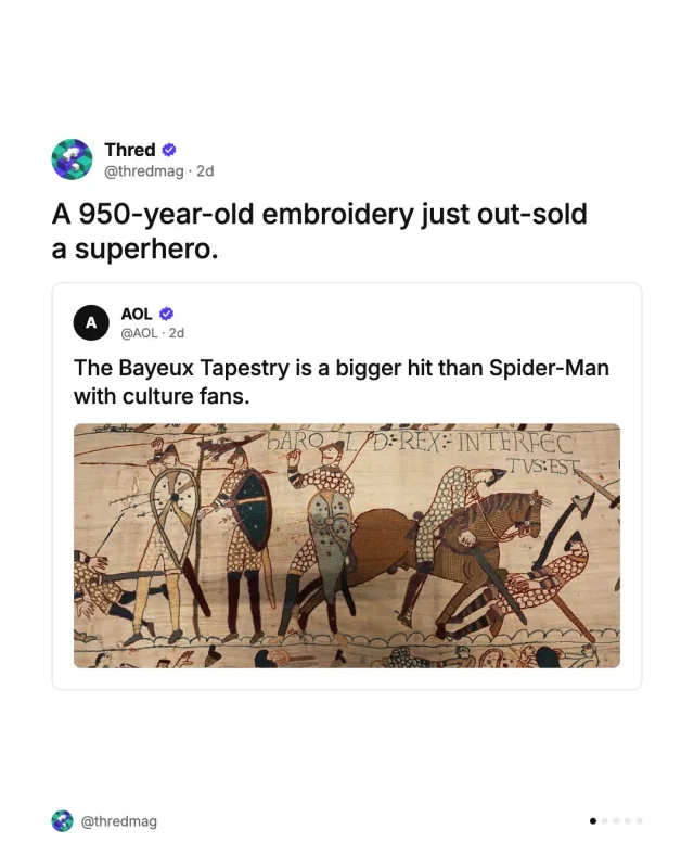 Monzo data shows the British Museum’s Bayeux Tapestry exhibition sparked a bigger spending rush than major film premieres, with Glastonbury-style virtual queues. Gen Z wants culture.

Full story, link in bio.

#BayeuxTapestry #BritishMuseum #Museums #Culture #History #GenZ #Monzo